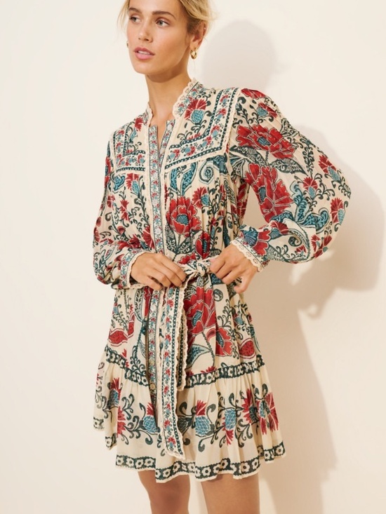 FARM Rio Dresses & Skirts - Farm Rio Francesca Long Sleeve Button Front Mini Dress | Size Large